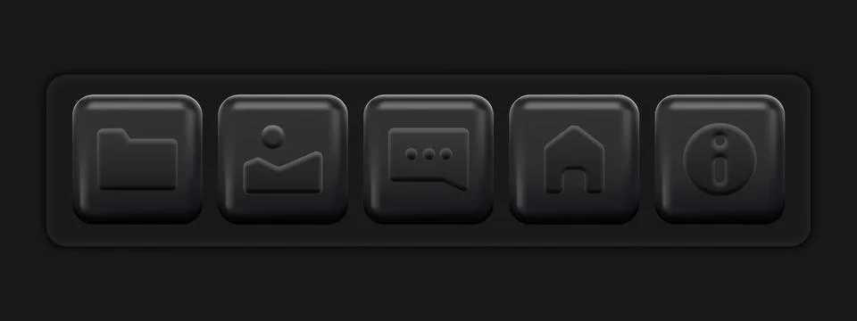 Basic 3d Icons. App Black Set Stock Illustration