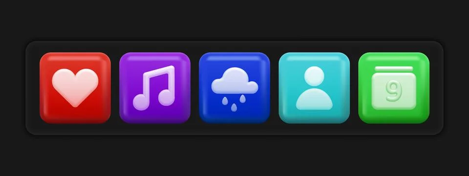 Basic 3d Icons Set. Colorful Ui Apps Buttons Stock Illustration