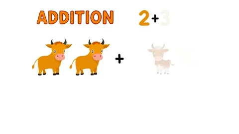 Basic addition, equation 2 + 3 = 5, concept of addition Stock Footage 308184846