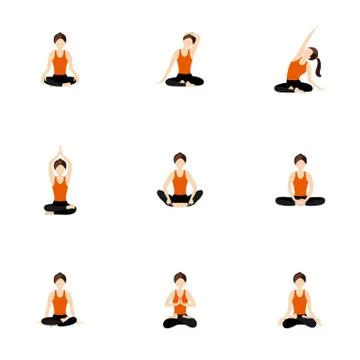 Basic and advanced seated yoga asanas set Stock Illustration