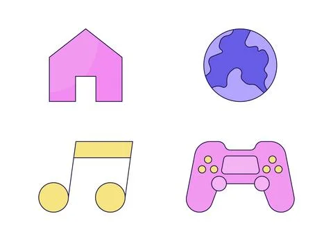 Basic app icons 2D cartoon objects set Stock Illustration