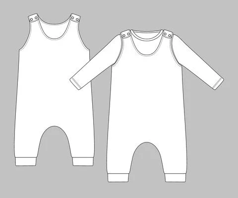 Basic baby sleeveless romper with press studs on shoulder and long sleeve top Stockillustratie