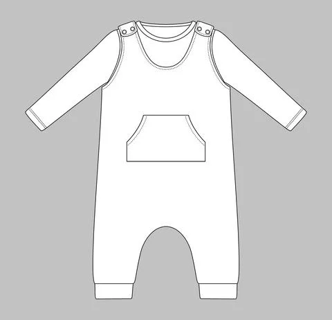 Basic baby sleeveless romper with press studs on shoulder and kangaroo pocket 스톡 일러스트