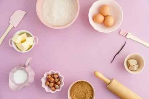 Basic baking ingredients Stock Photos