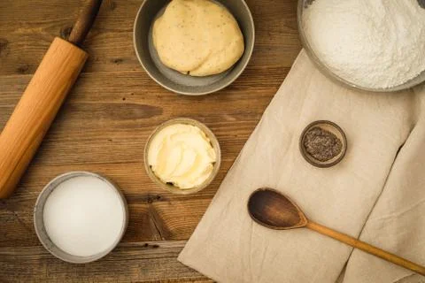 Basic baking ingredients Stock Photos