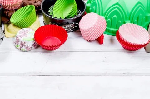Basic Baking tools from overhead view Cooking concept Stock Photos