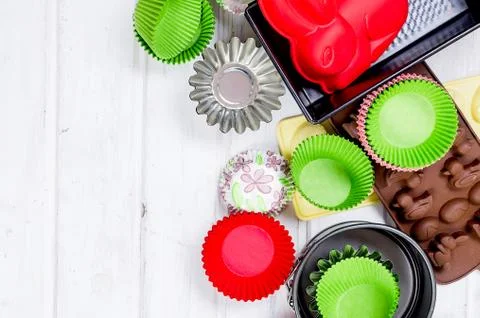 Basic Baking tools from overhead view Cooking concept Stock Photos