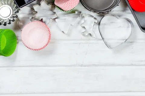 Basic Baking tools from overhead view Cooking concept Stock Photos