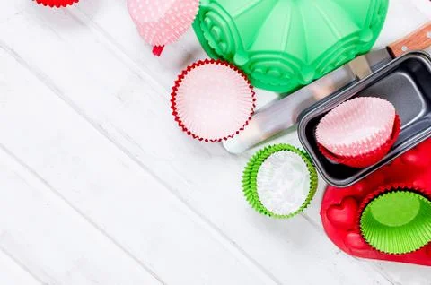 Basic Baking tools from overhead view Cooking concept Stockfoto's