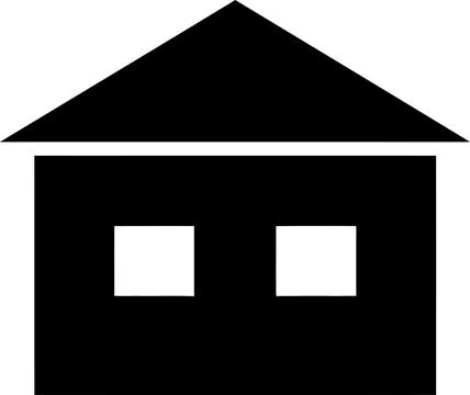 Basic black house icon with a gabled roof and two square windows in a minimal Stock Illustration