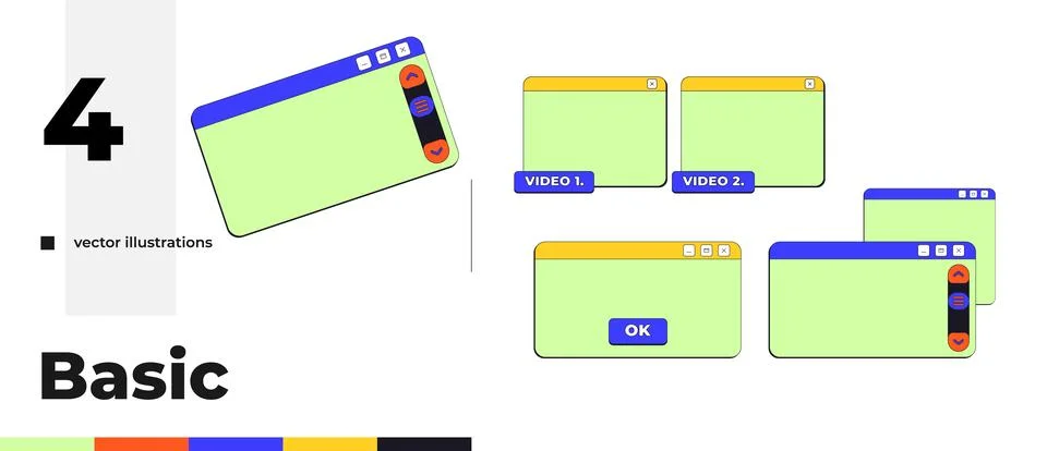 Basic blank neo brutalism pop-up UI window pack 库存插图