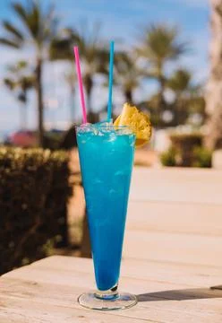 Basic blue cocktail, a mix of blue curaçao with a clear spirit such as vodka Stock Photos