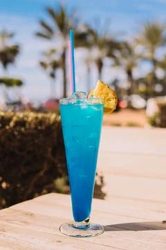 Basic blue cocktail, a mix of blue curaçao with a clear spirit such as vodka Stock Photos