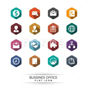 Basic business icon set. flat long shadow style Illustration