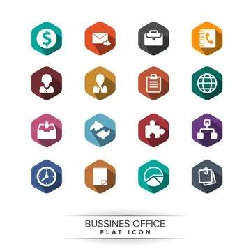 Basic business icon set. flat long shadow style Stock-Illustration