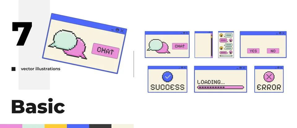 Basic chat and system pixel art popup windows UI overlay pack Stockillustratie