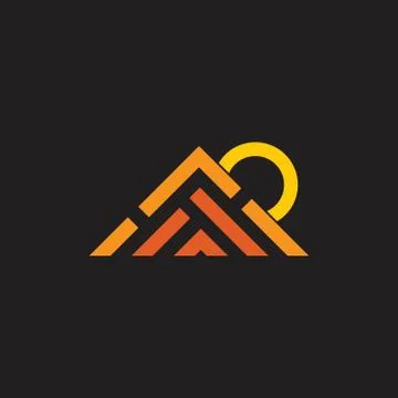 Basic CMYKcolorful mountain sun simple triangle stripes geometric logo vector Illustrazione stock