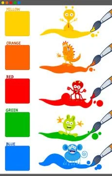 Basic colors set with cartoon fantasy creatures Illustrazione stock