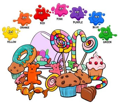 Basic colors with sweet food objects group Stock Illustration