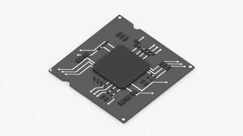 Basic computer equipment parts, isometric ,ic components, capacitor ,3d ren.. Illustrazione stock