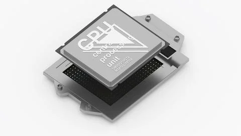 Basic computer equipment parts, isometric ,ic components, capacitor ,3d ren.. Illustrazione stock