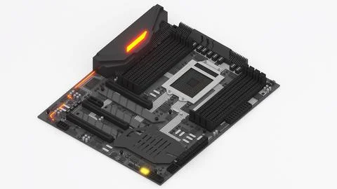 Basic computer equipment parts, isometric ,ic components, capacitor ,cpu, m.. Illustrazione stock