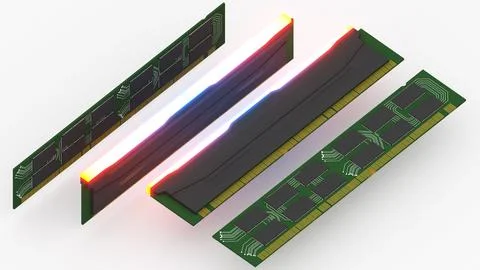 Basic computer equipment parts, isometric ,ic components, capacitor ,3d ren.. イラスト素材