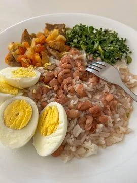 Basic dish of rice and beans rich in protein Stock Photos