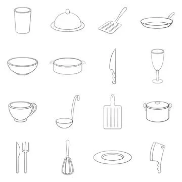 Basic dishes icon set outline 스톡 일러스트