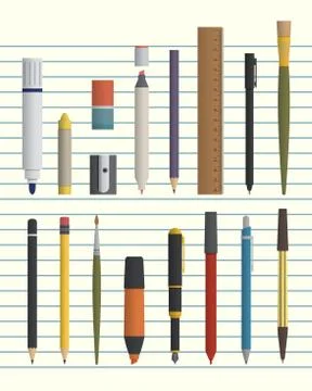 Basic drawing and writing tool set Stock Illustration