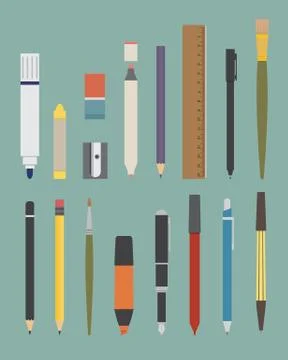 Basic drawing and writing tool set Stock Illustration