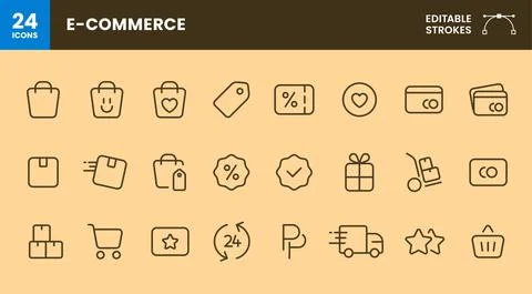 Basic e-commerce icon set. Smooth rounded shopping icons. Ilustración de archivo