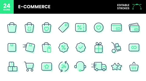 Basic e-commerce icon set. Smooth rounded shopping icons. Ilustración de archivo