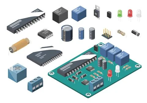 Basic Electronic and semiconductor Components Illustrazione stock
