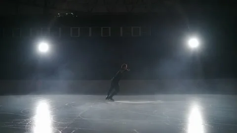 The basic element of figure skating is standing rotation. A professional male Stock Footage 155275975