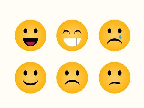 Basic emoticons set. Set of basic emoticons in flat design, Cute Cartoon Face Stock Illustration