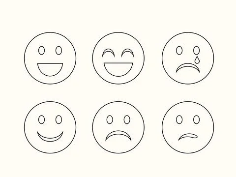 Basic emoticons set. Set of basic emoticons in flat design, Cute Cartoon Face Stock Illustration