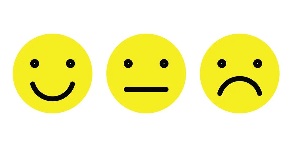 Basic emoticons set. Three facial expression of feedback scale - from positive Illustrazione stock