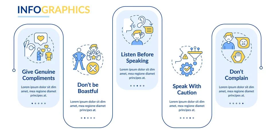 Basic etiquette rules blue rectangle infographic template Illustrazione stock