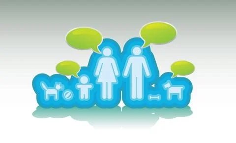 Basic family with text bubbles - illustration Stock Illustration