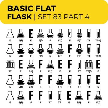 Basic flat flask set 83 part 4 black laboratory beaker test tube icon colle.. Stock Illustration