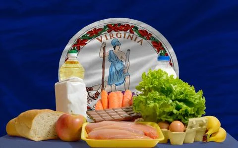 Basic food groceries in front of virginia us state flag Foto stock