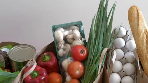 Basic food ingredients in bags Stock Footage 75520484