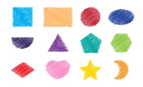 Basic geometric shape, chalk doodle paint concept, scribble basic shape in .. Stock Illustration