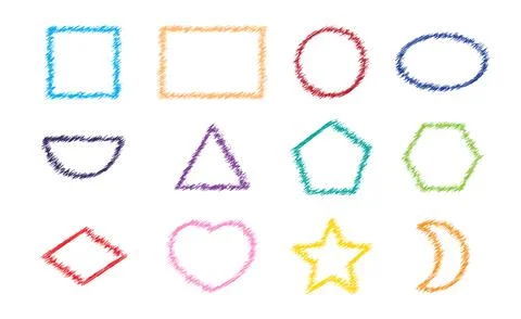 Basic geometric shape, chalk doodle paint concept, scribble basic shape in .. Stock Illustration