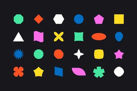 Basic geometric shape set. Abstract elements brutalism style, modern brutalist Illustrazione stock