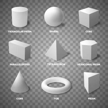 Basic geometric shapes and bodies on transparent background. Stock Illustration