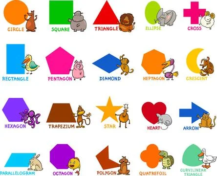 Basic geometric shapes with animals Cartoon Illustration of Educational Ba... Stock Photos