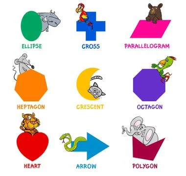 Basic geometric shapes with animals Educational Cartoon Illustration of Ba... Stock Photos