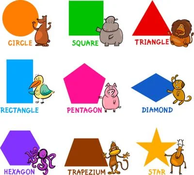 Basic Geometric Shapes with Cartoon Animals Illustrazione stock